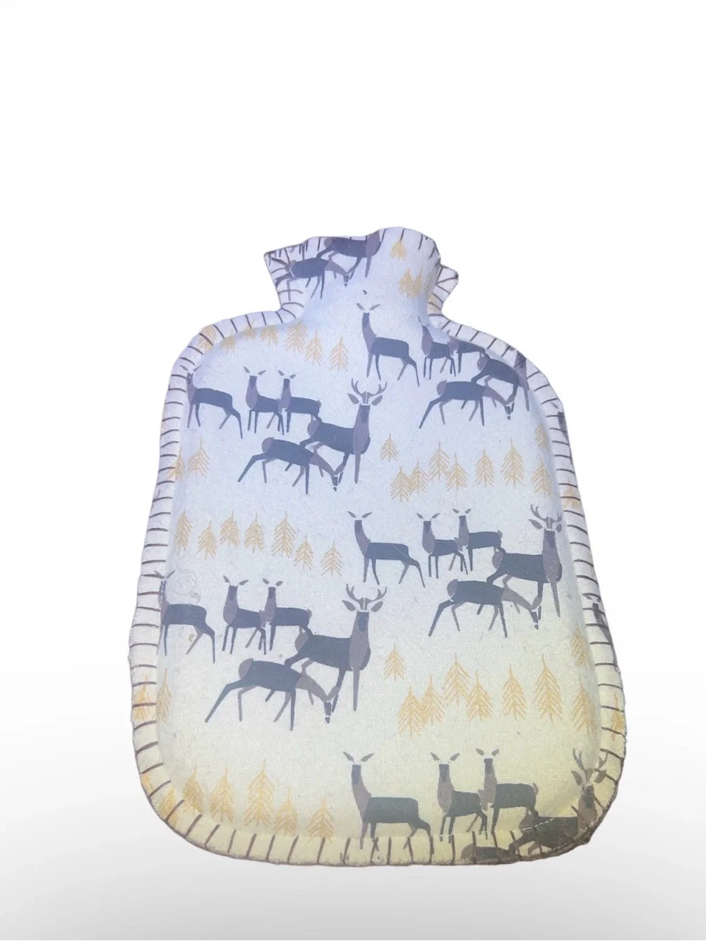 Festive Deer Hot Water Bottle Cover in Yellow and Cream